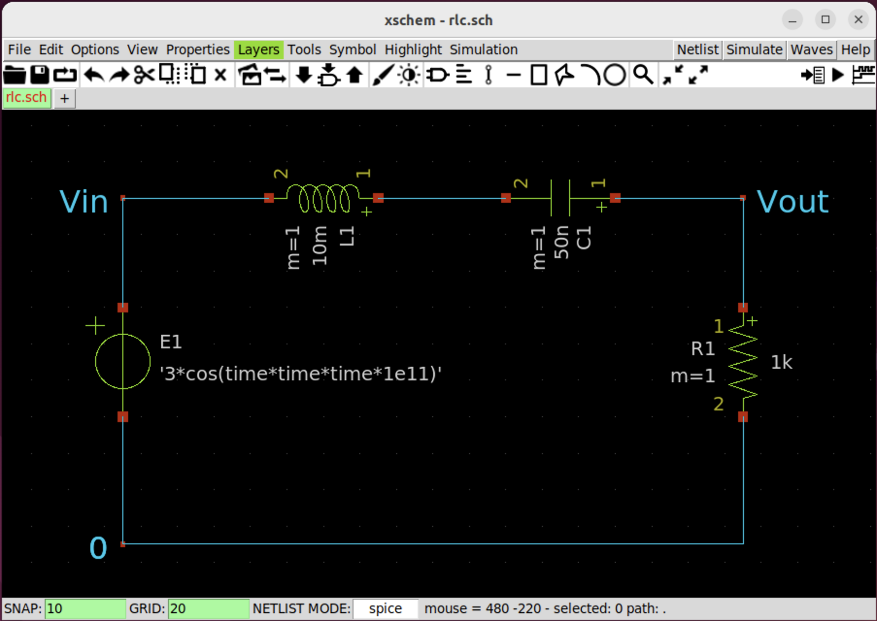 Add Vin and Vout label for the net into the schematic