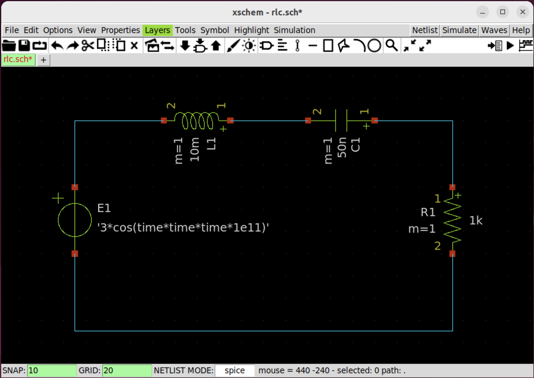 Modifed schematic with inductor and voltage source attribute updated