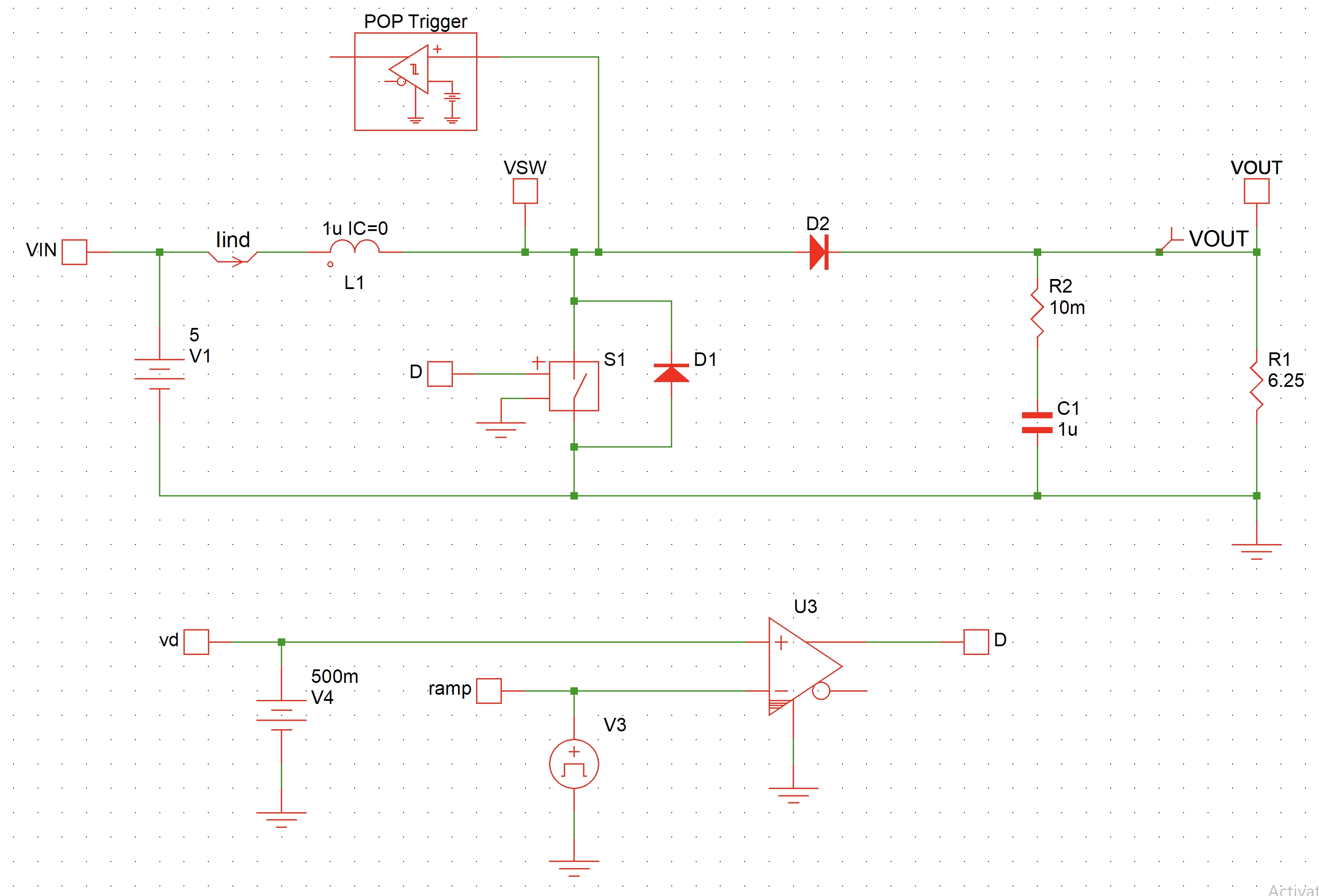 Asynchronous Boost converter test bench in Simplis