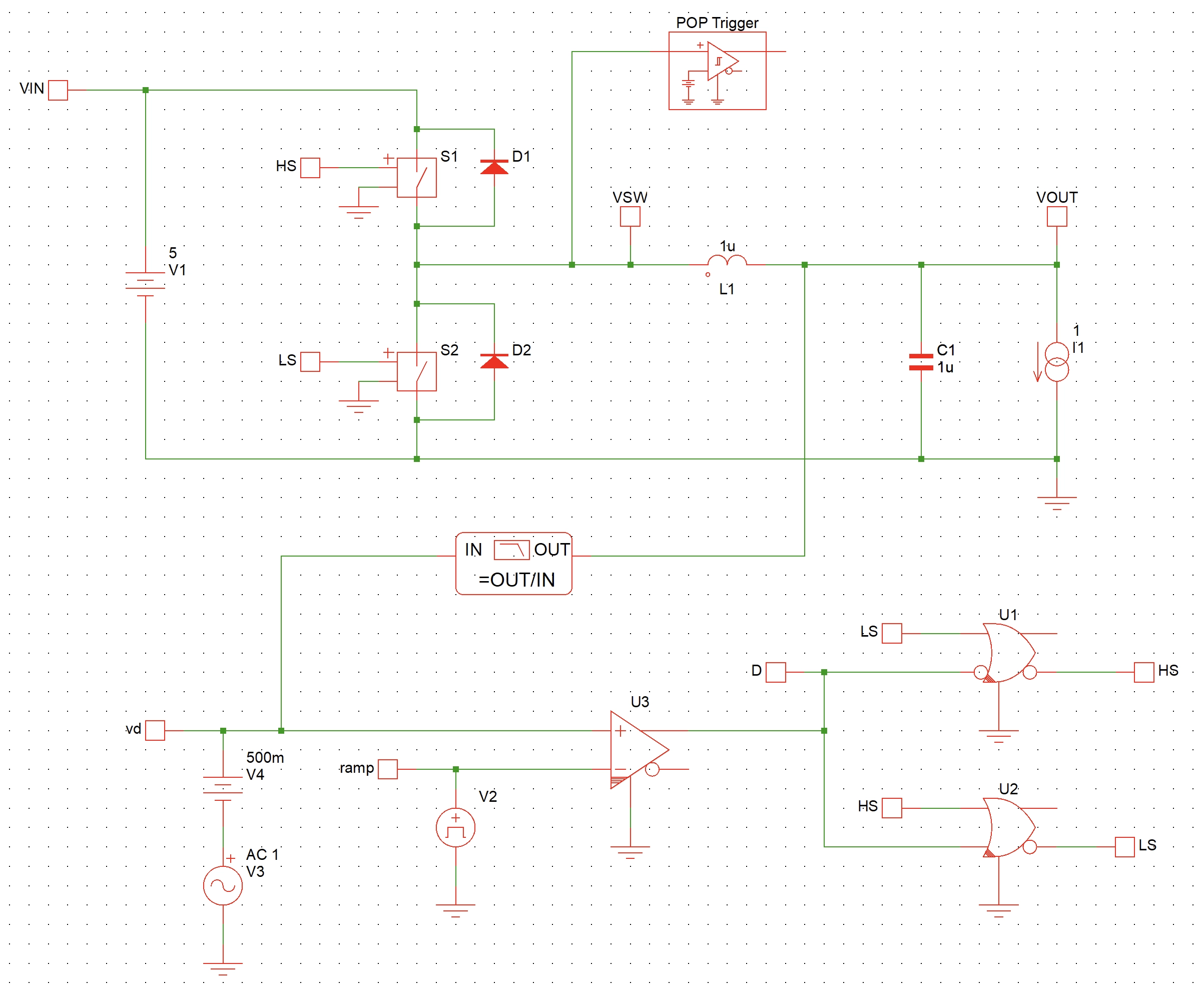 Buck converter model in Simplis with DC current source as the load