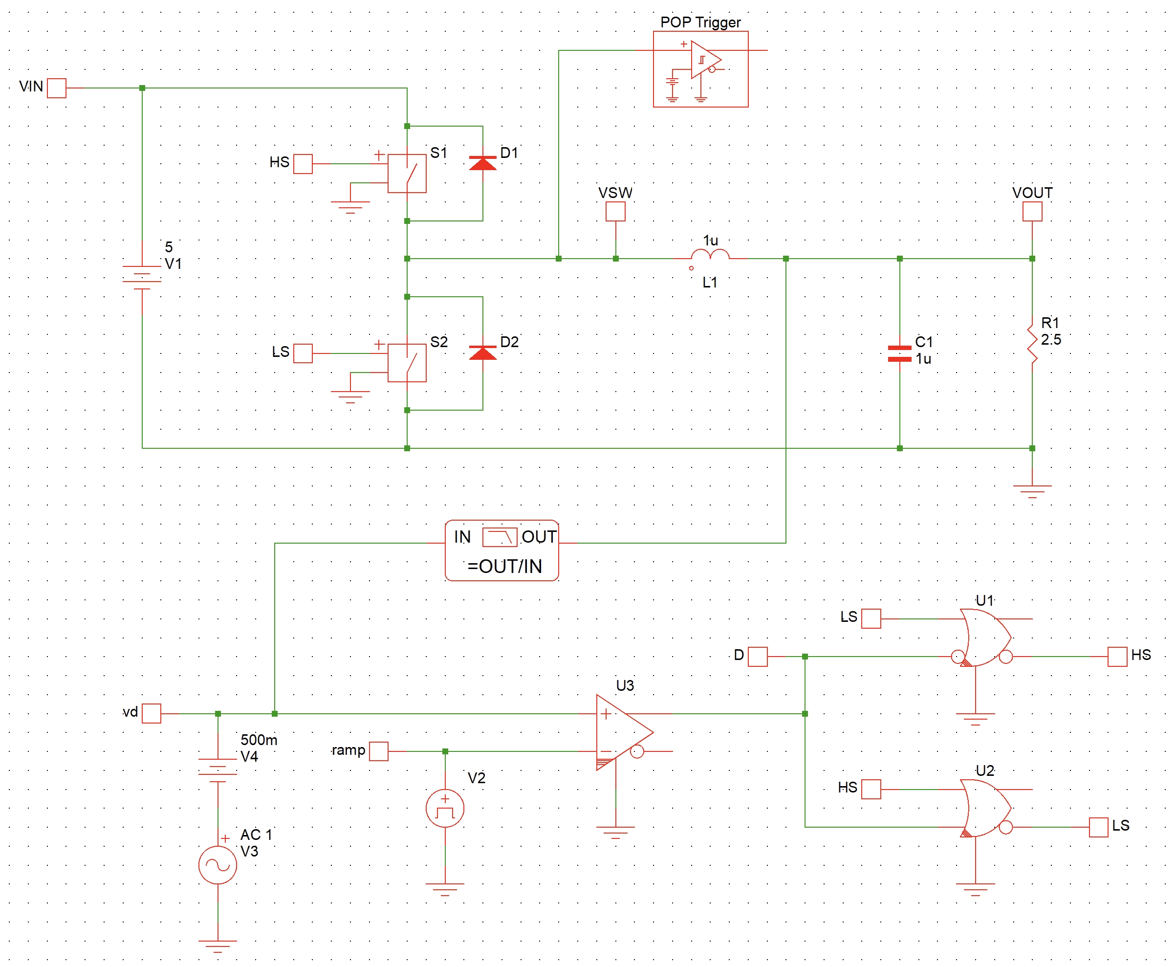 Buck converter model in Simplis with resistive load