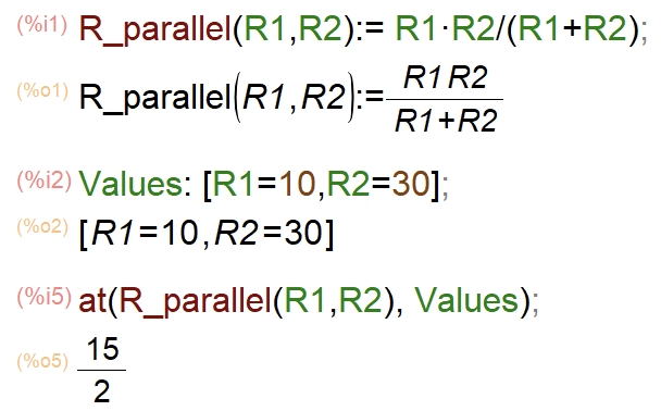 Define functions - parallel resistors